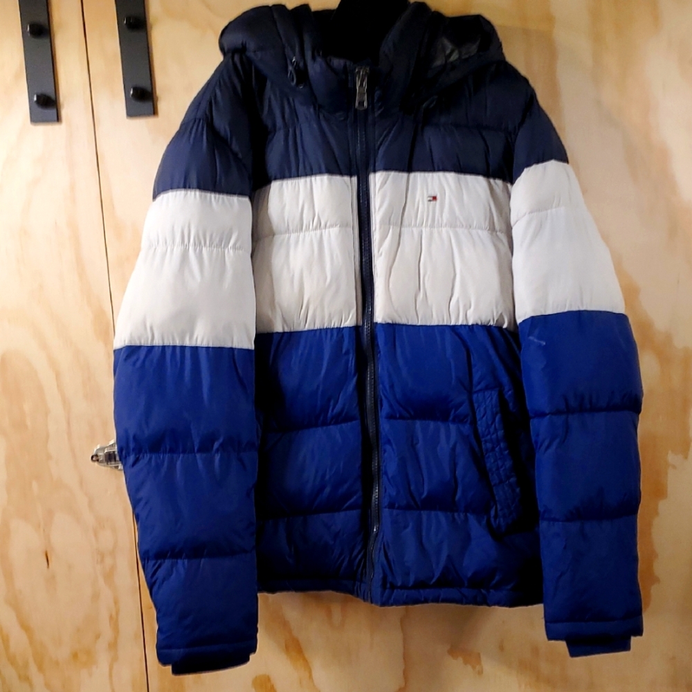 Tommy Hilfiger Blue and White Puffer Jacket